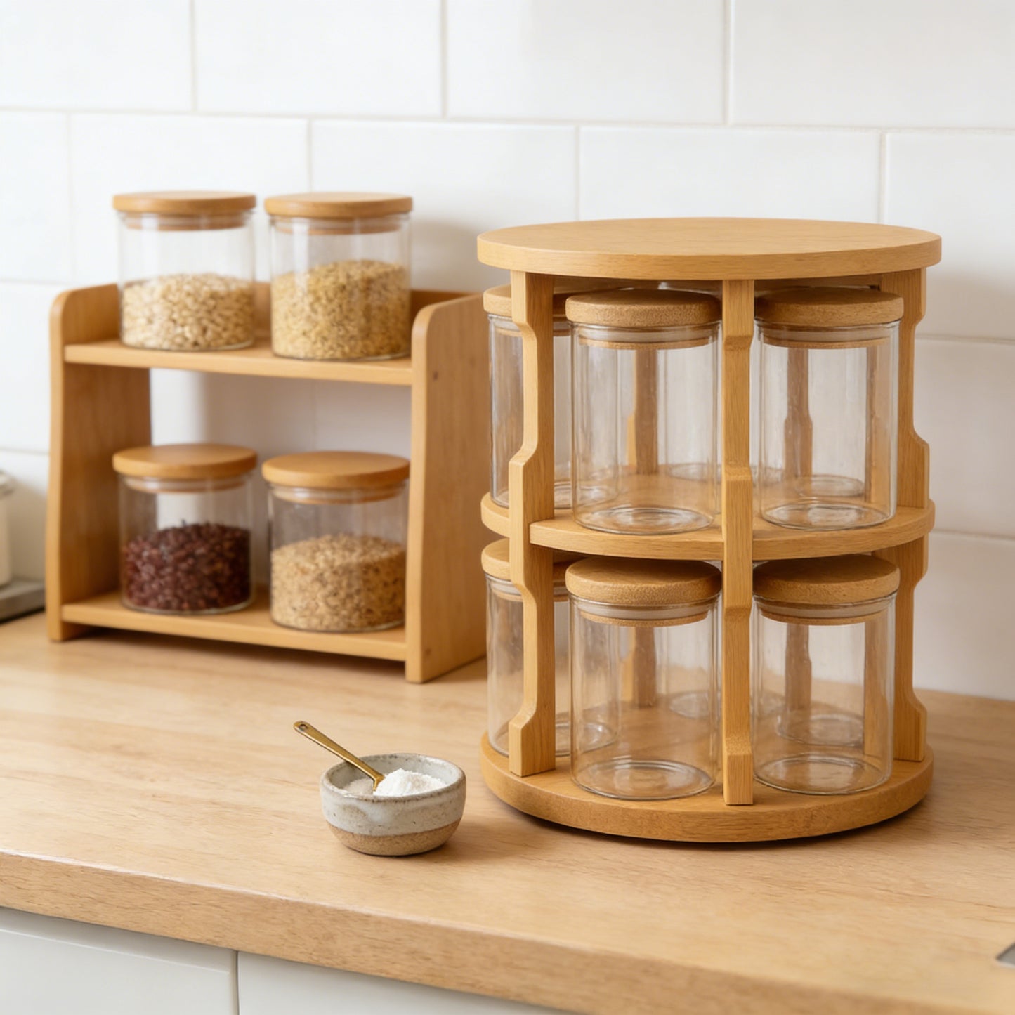 2-Tier Rotating Bamboo Spice Rack