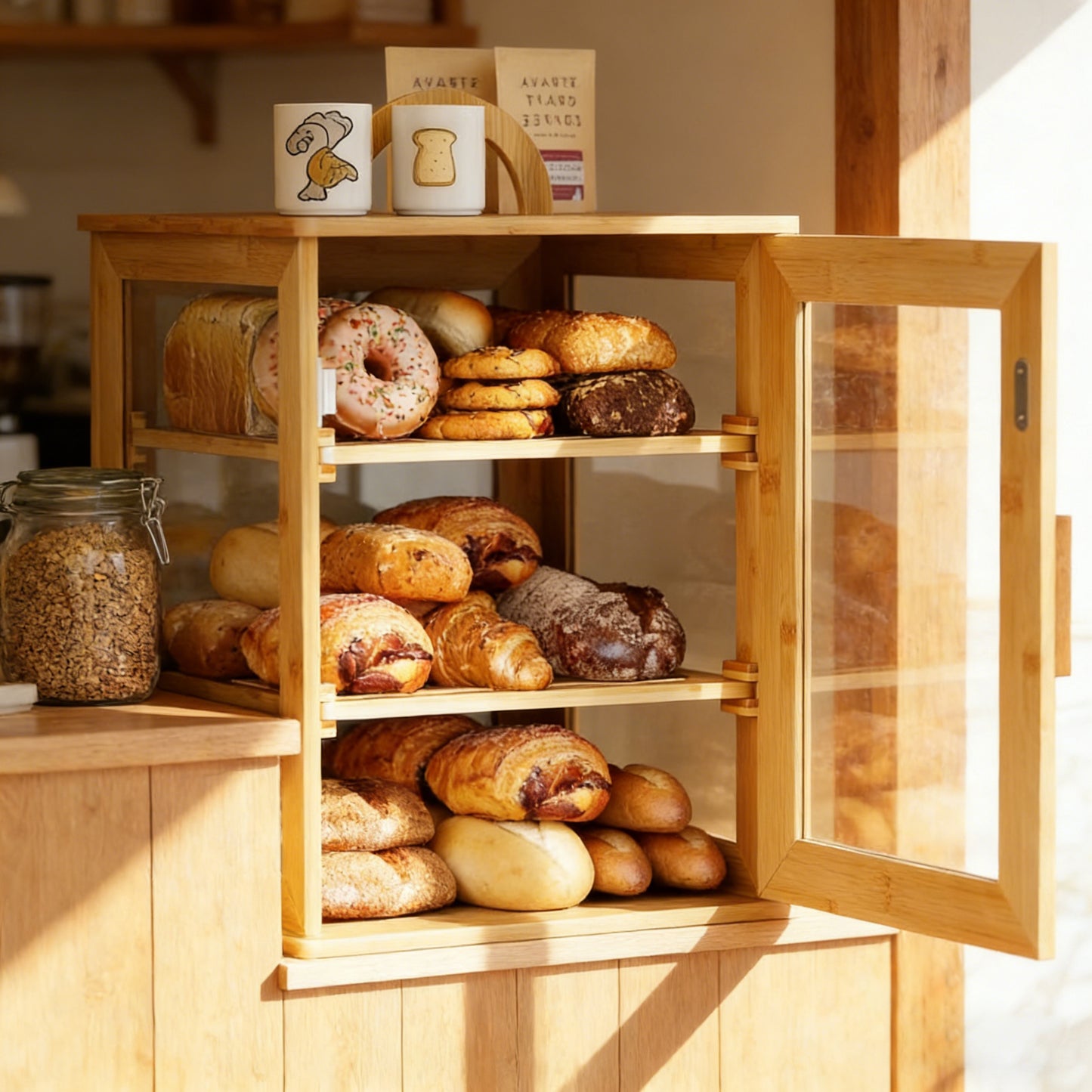 Premium Bamboo Double-Layer Bread Box