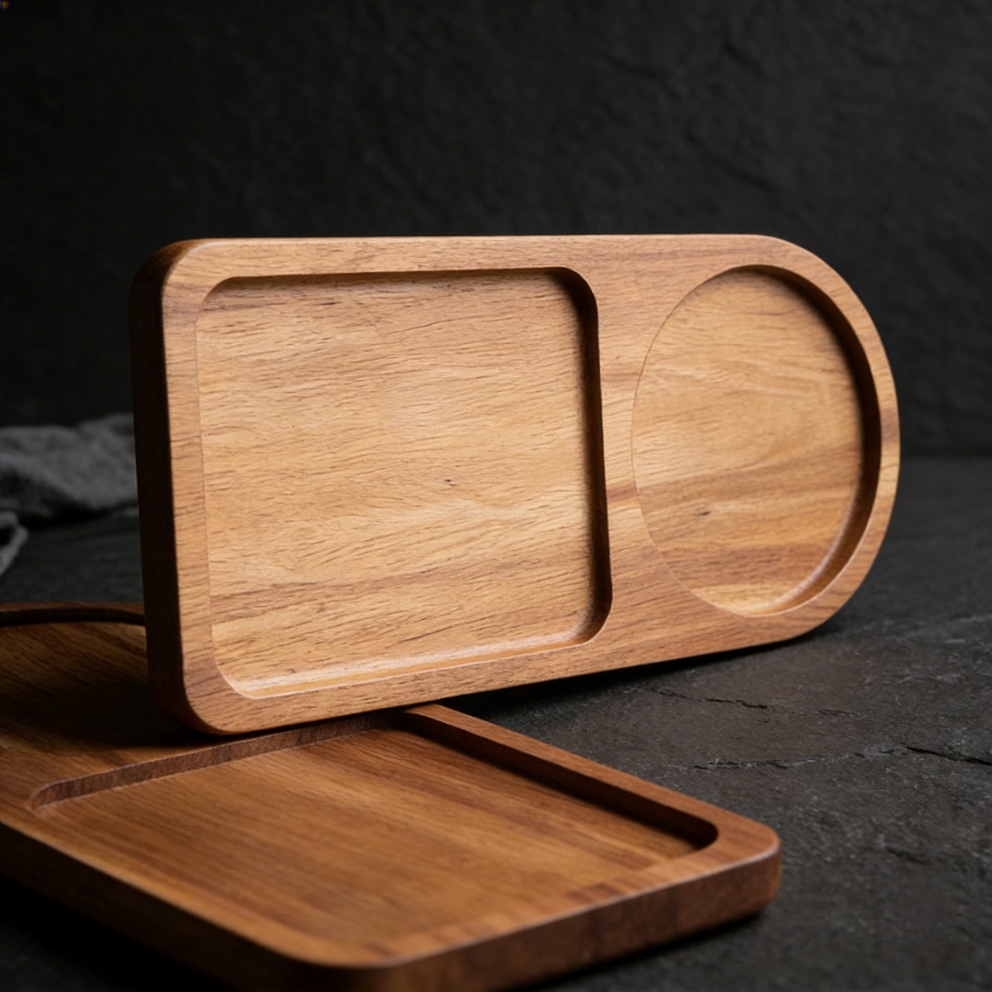 Minimalist Acacia Wood Divided Breakfast & Tea Tray