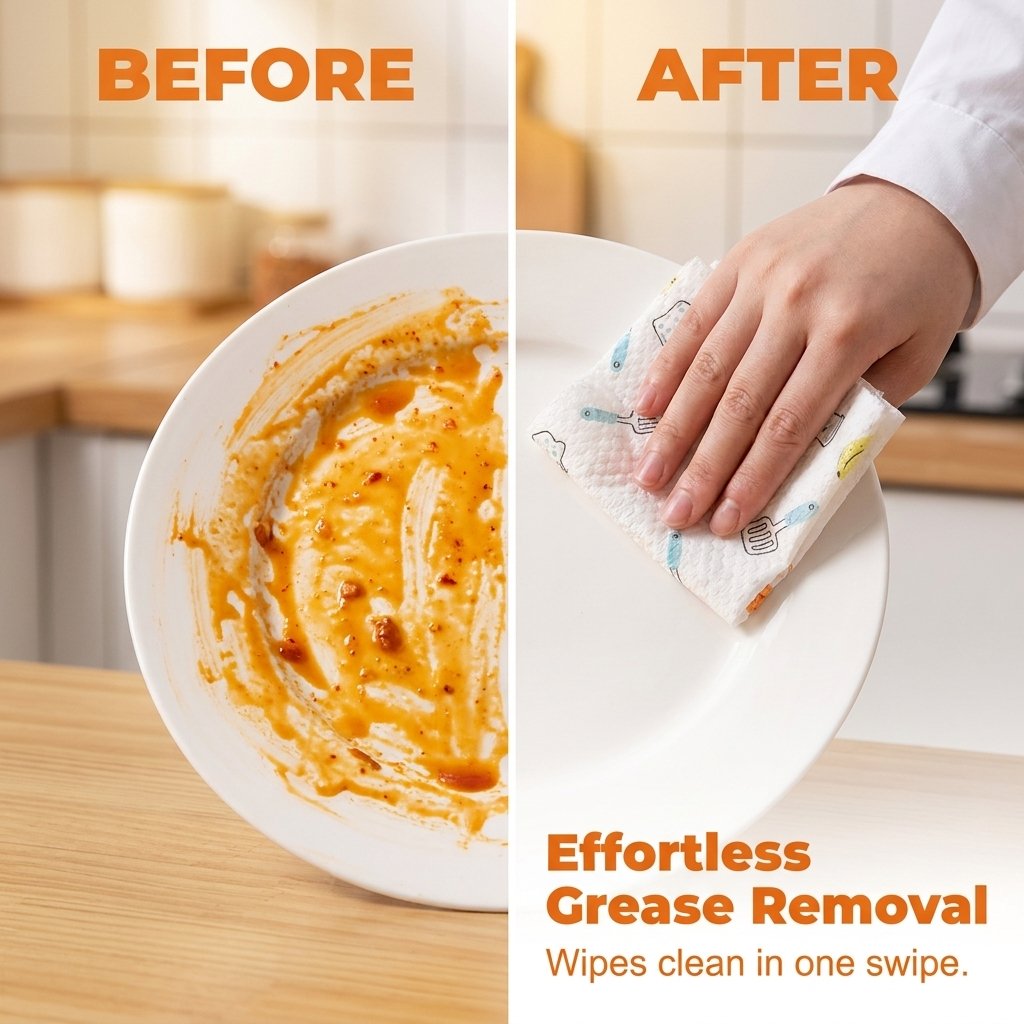 Anti-Grease Washable Cleaning Rags (50Pcs/Roll)