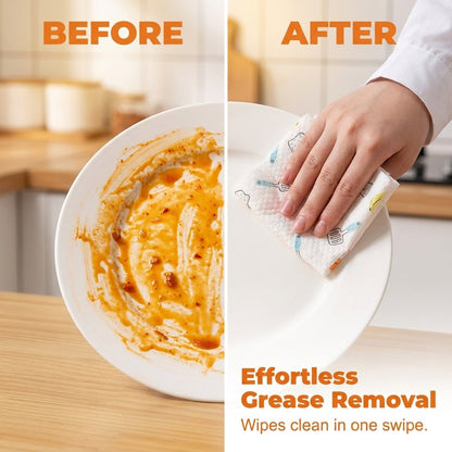 Anti-Grease Washable Cleaning Rags (50Pcs/Roll)