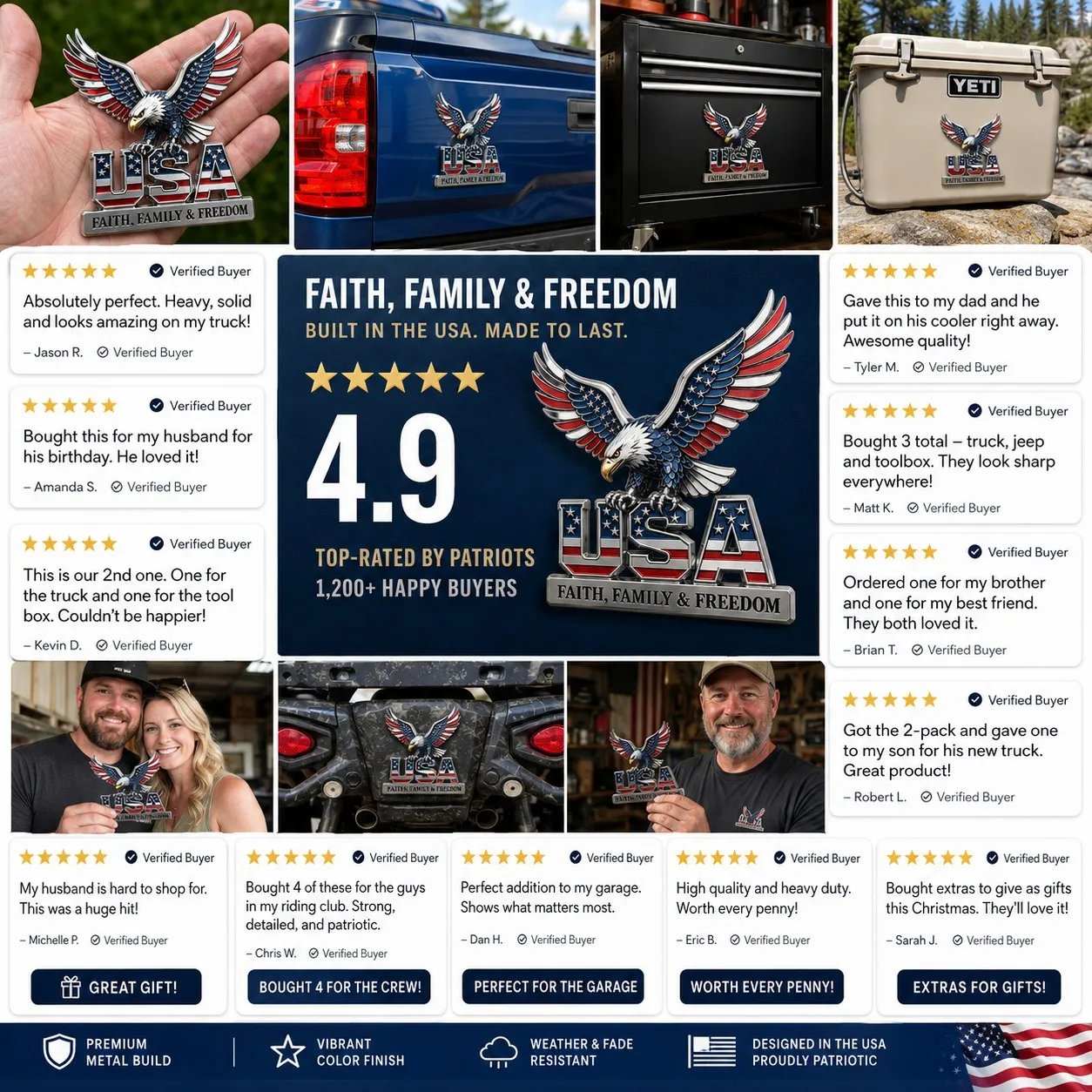 US250th Anniversary 50% OFF - ★USA Faith, Family & Freedom★ Metal Emblem