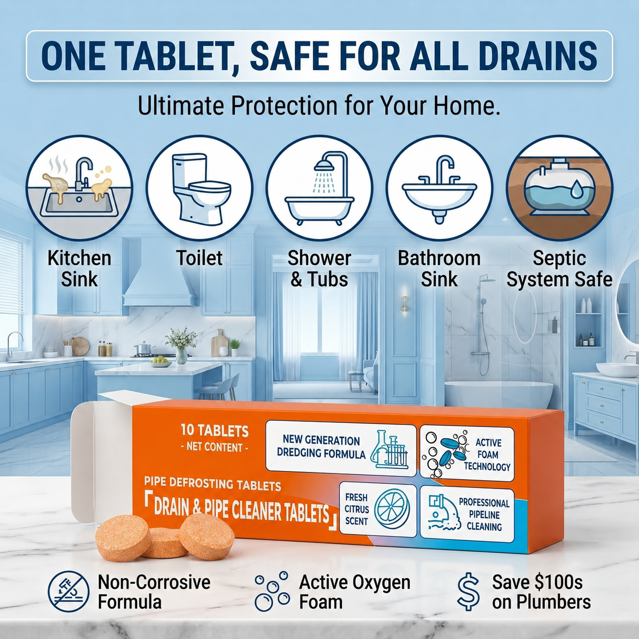 💥4-in-1 Active Foam Drain & Pipe Cleaner Tablets