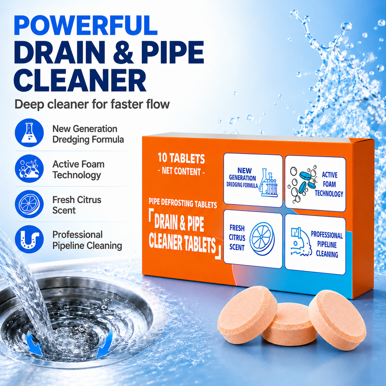 💥4-in-1 Active Foam Drain & Pipe Cleaner Tablets