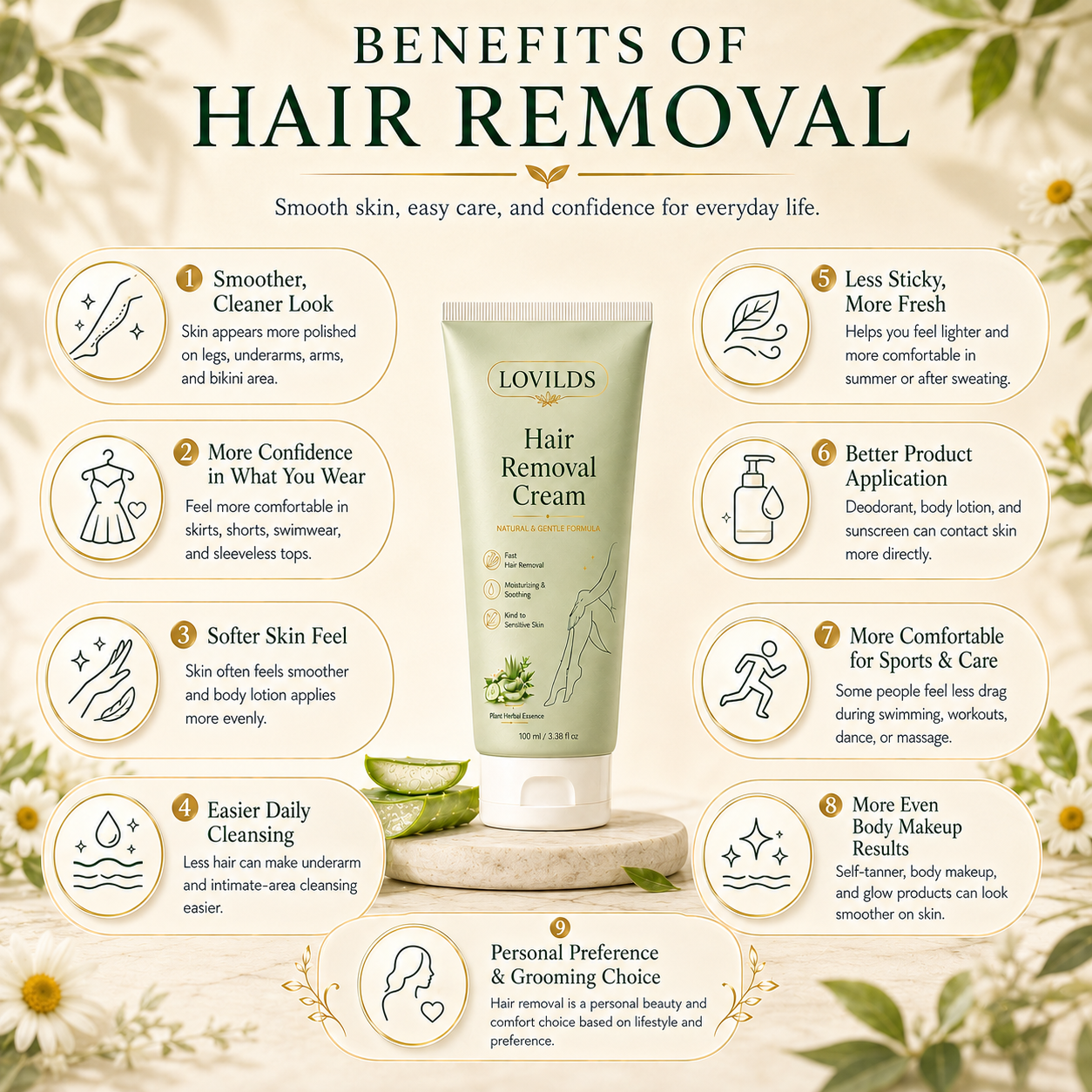 Lumivona | LOVILDS Painless Depilatory Cream – No Razor Bumps, No Harsh Odor