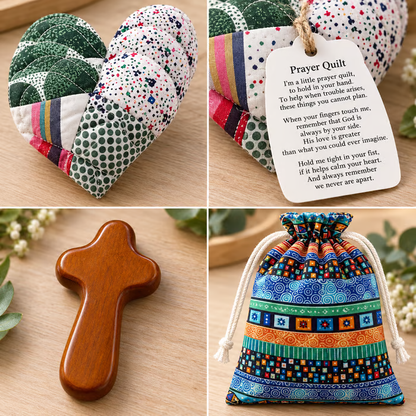 ⏰ LAST DAY 49% OFF - 🎁 Pocket Prayer Quilt Set | Mini Handmade Prayer Blankets with Cross & Drawstring Bag Christian Gifts ✝️