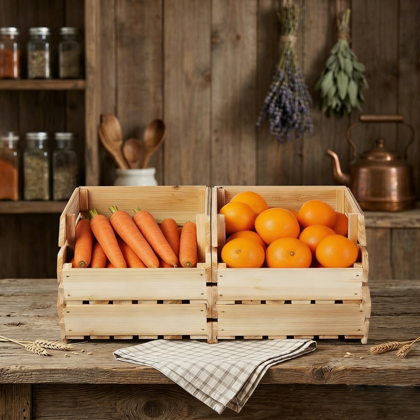 Stackable Solid Wood Kitchen Storage Crate