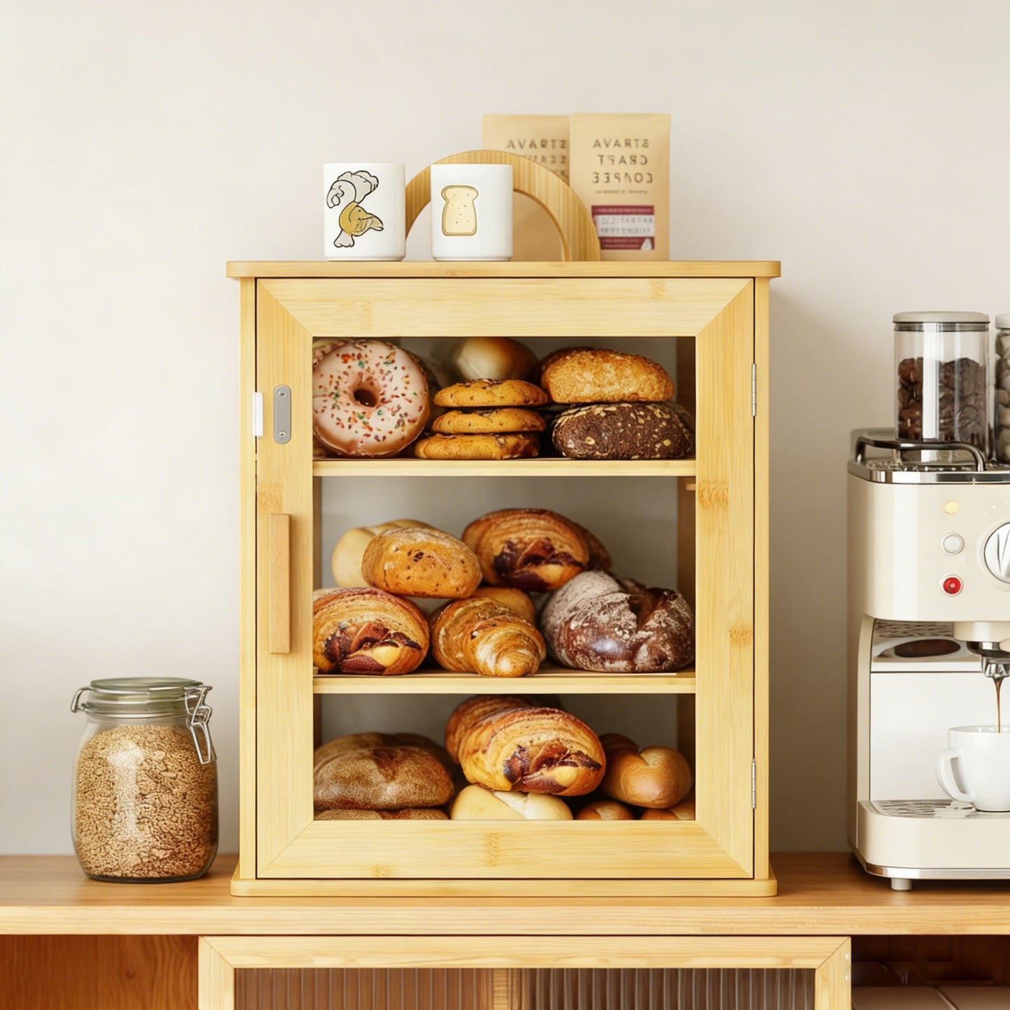 Premium Bamboo Double-Layer Bread Box