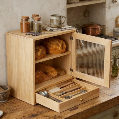 Minimalist Solid Wood Bread & Countertop Cabinet