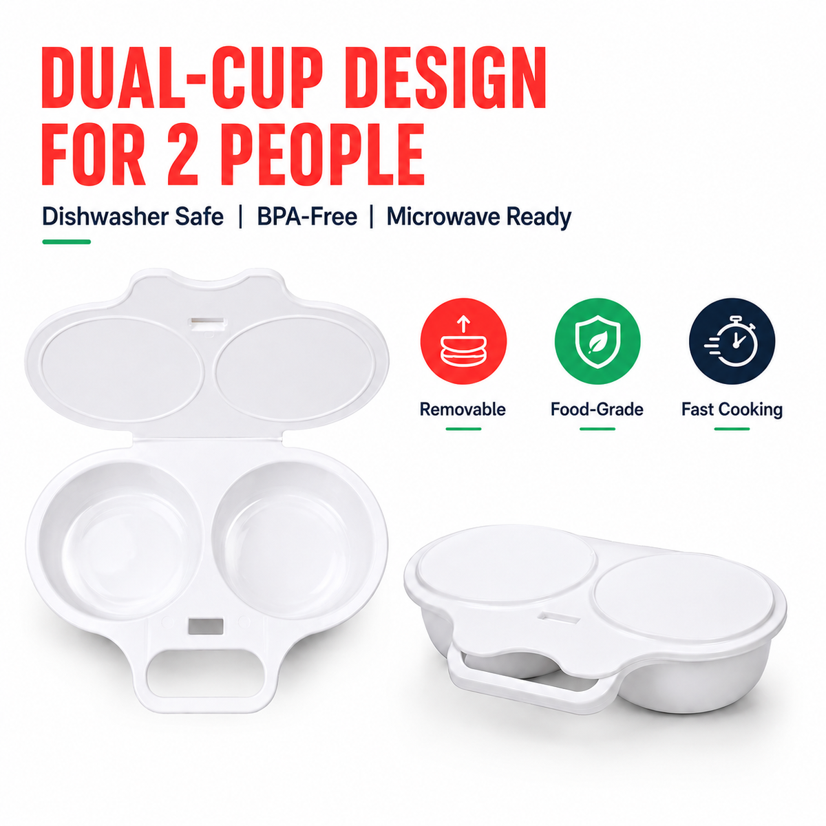 🍳 BUY 1 GET 1 FREE! ✨ Dual Cavity Microwave Egg Poacher – Quick Oil-Free Cooking, Food-Grade PP & Versatile Kitchen Essential 💫