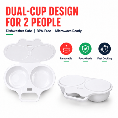 🍳 BUY 1 GET 1 FREE! ✨ Dual Cavity Microwave Egg Poacher – Quick Oil-Free Cooking, Food-Grade PP & Versatile Kitchen Essential 💫