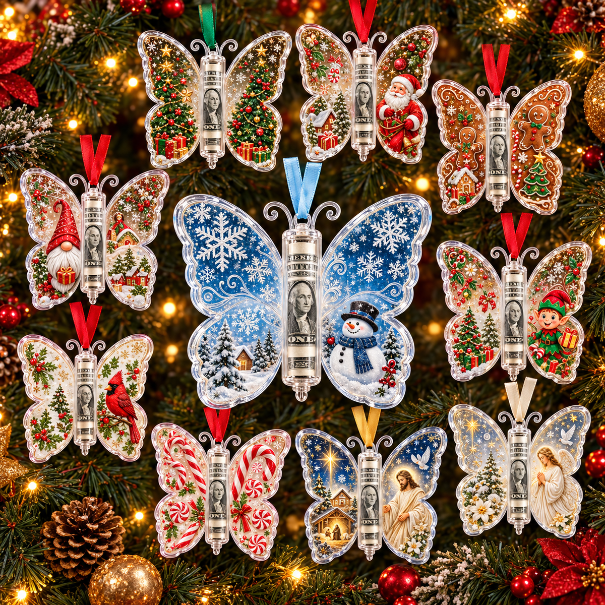 Last Day 50% OFF🦋💵 Christmas Cash Gift Butterfly Ornament – Holiday Money Holder Keepsake 🎄✨