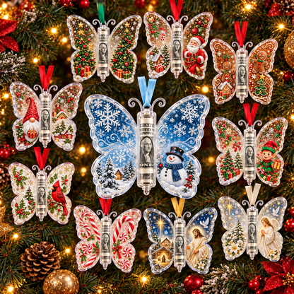 Last Day 50% OFF🦋💵 Christmas Cash Gift Butterfly Ornament – Holiday Money Holder Keepsake 🎄✨