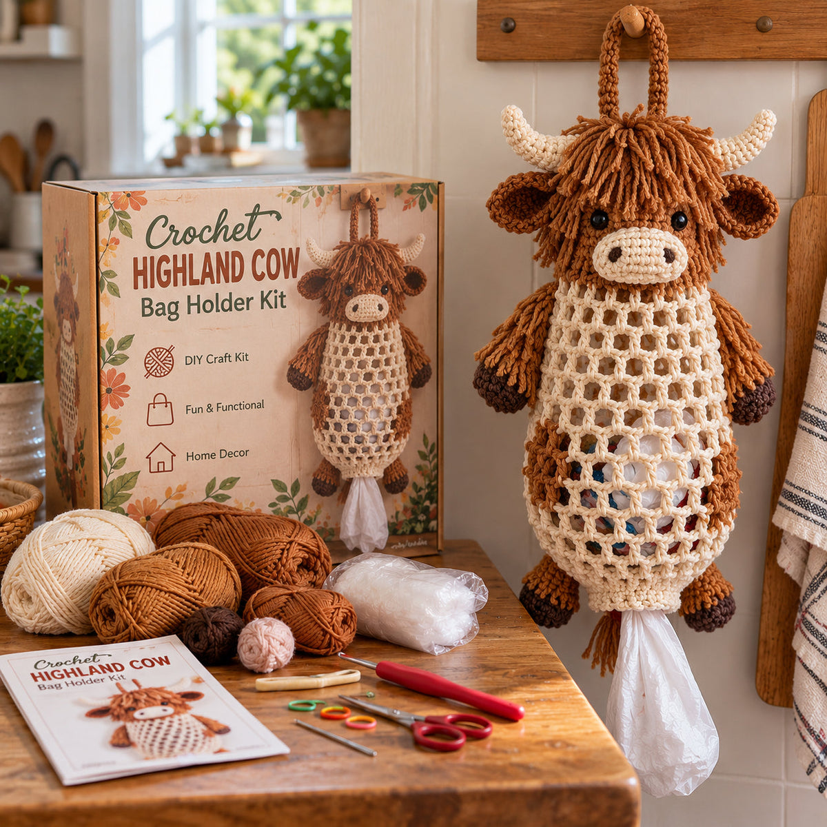 🔥 50% OFF |🧵 Crochet Animal Bag Holder DIY Kit – Cute & Functional Hanging Storage Craft Kit 🧶
