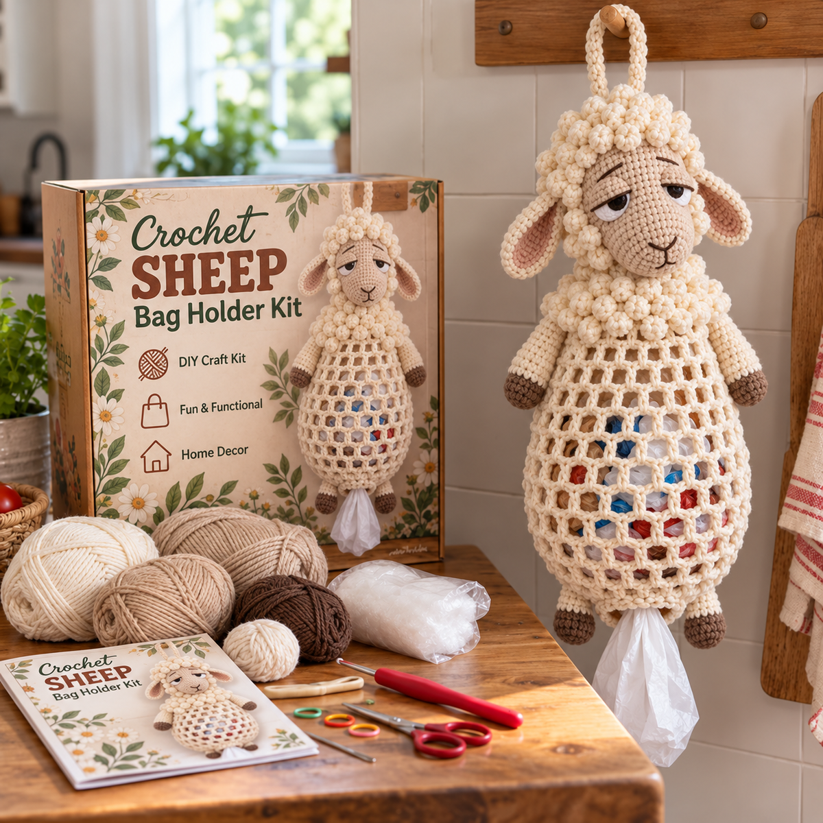 🔥 50% OFF |🧵 Crochet Animal Bag Holder DIY Kit – Cute & Functional Hanging Storage Craft Kit 🧶