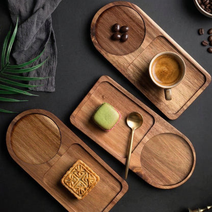 Minimalist Acacia Wood Divided Breakfast & Tea Tray