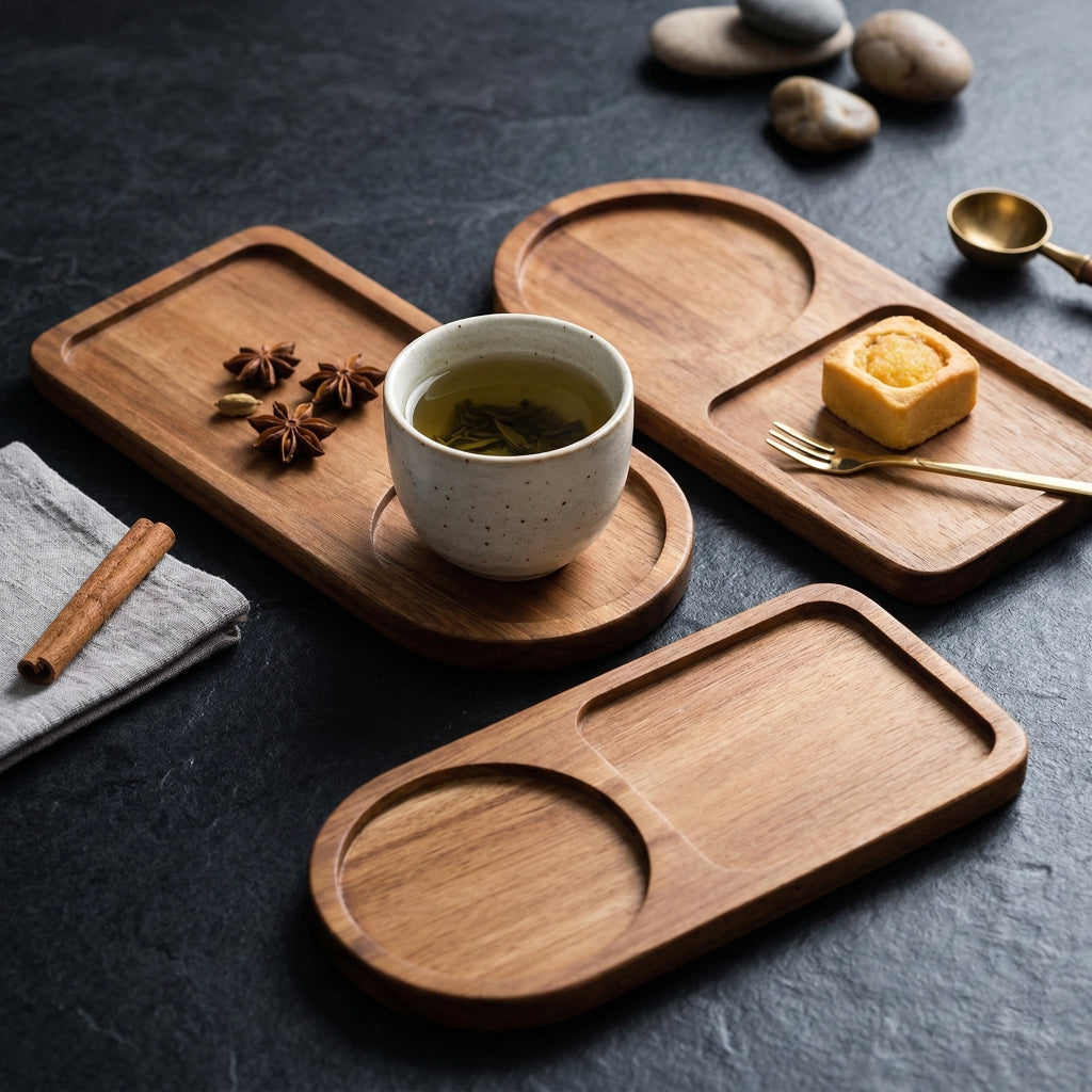 Minimalist Acacia Wood Divided Breakfast & Tea Tray