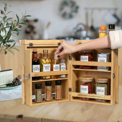 Foldable Wooden Spice Cabinet & Countertop Organizer