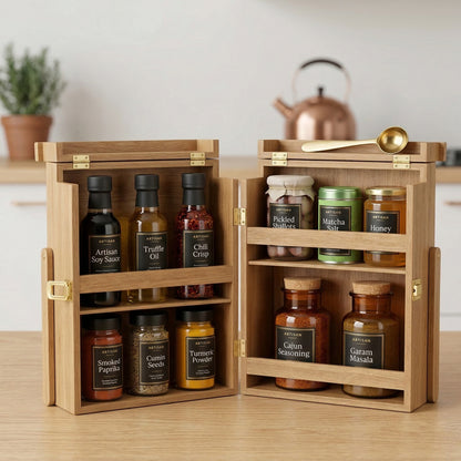 Foldable Wooden Spice Cabinet & Countertop Organizer
