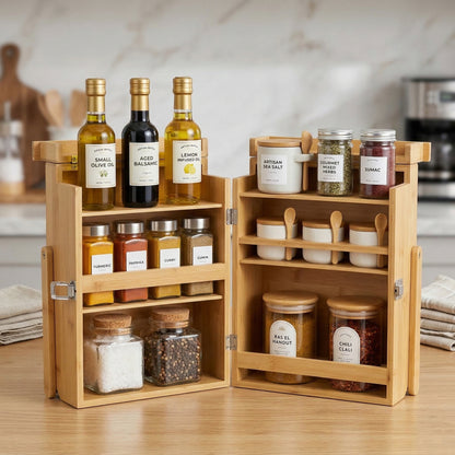 Foldable Wooden Spice Cabinet & Countertop Organizer