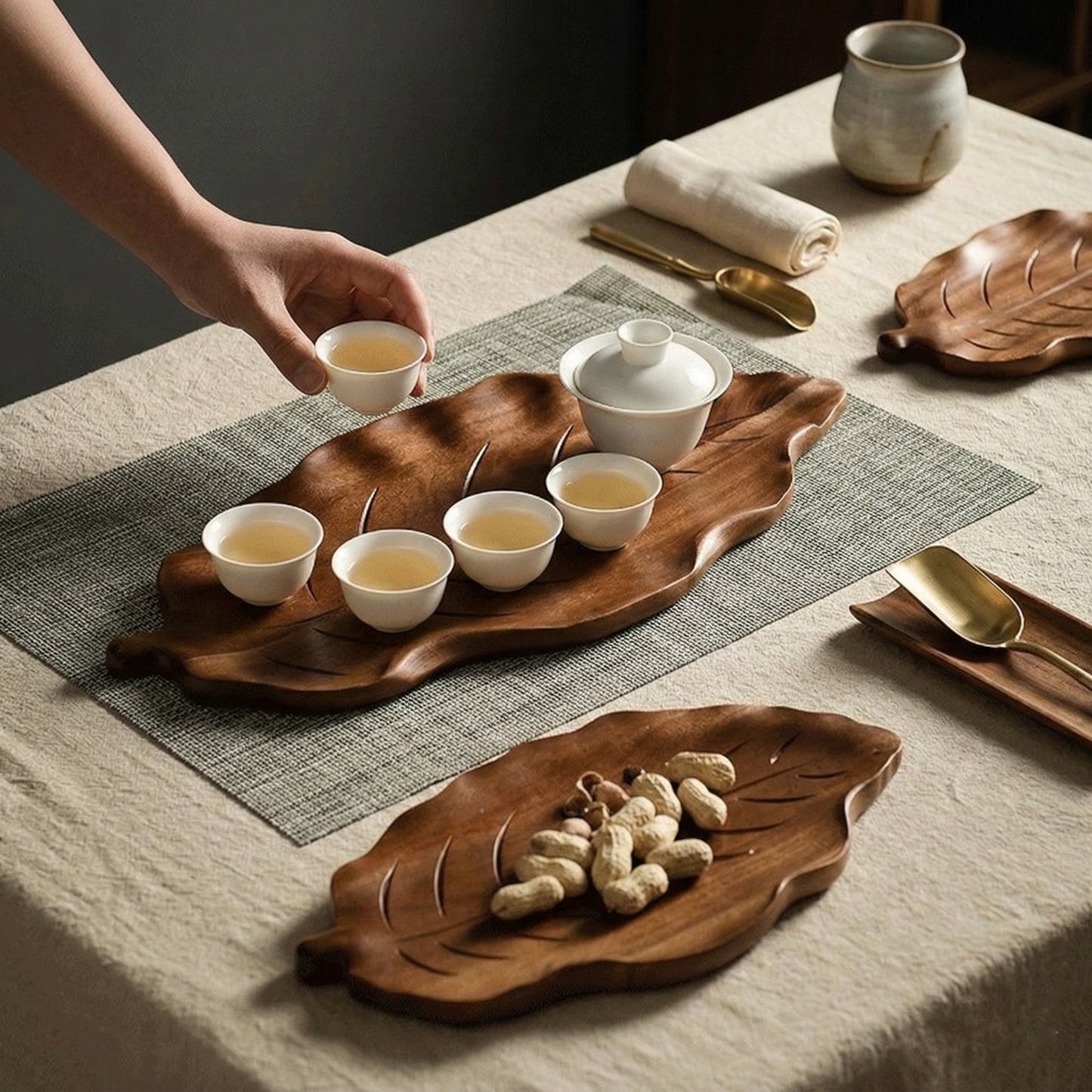 Organic Acacia Wood Leaf Serving Tray