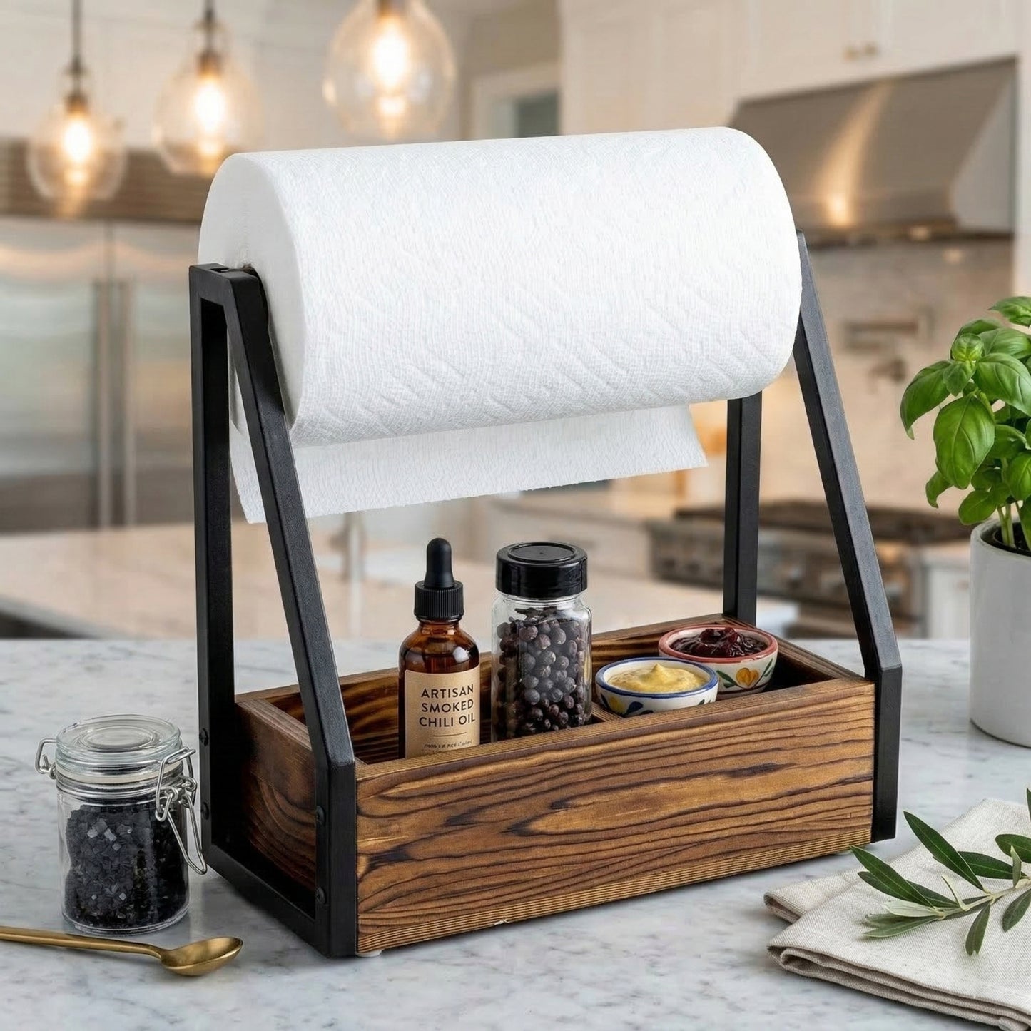 Industrial Rustic 2-in-1 Paper Towel & Spice Organizer
