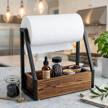 Industrial Rustic 2-in-1 Paper Towel & Spice Organizer