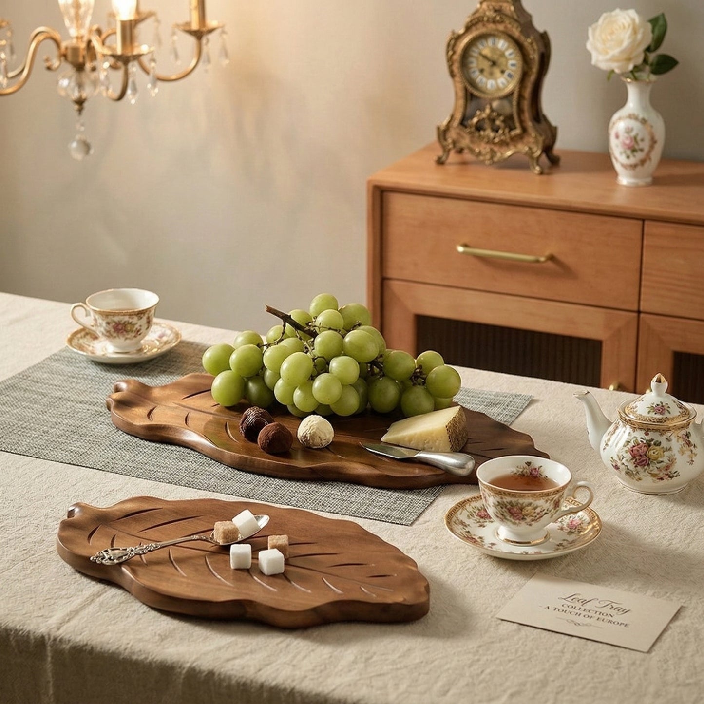 Organic Acacia Wood Leaf Serving Tray