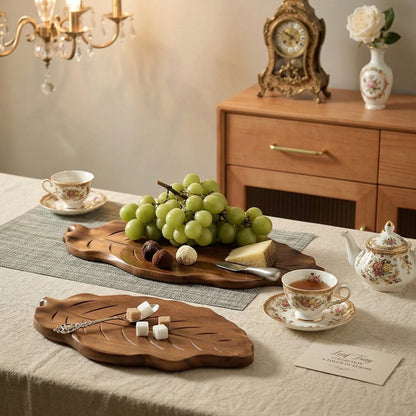 Organic Acacia Wood Leaf Serving Tray