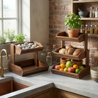 Eco-Friendly Tiered Wooden Countertop Organizer