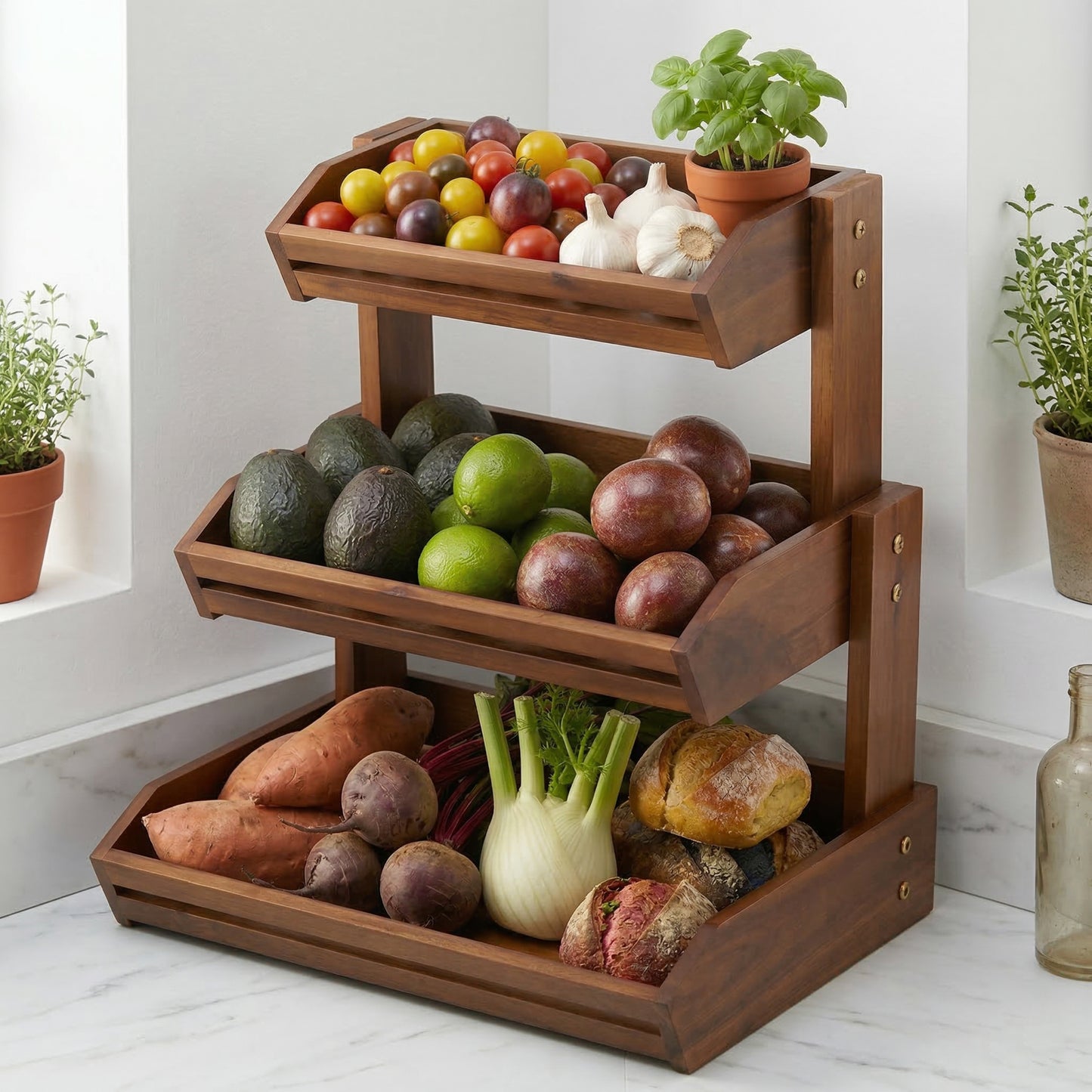 Eco-Friendly Tiered Wooden Countertop Organizer