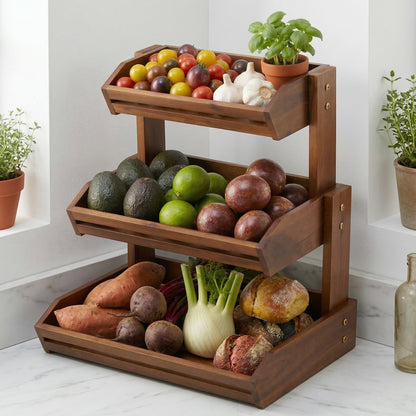 Eco-Friendly Tiered Wooden Countertop Organizer