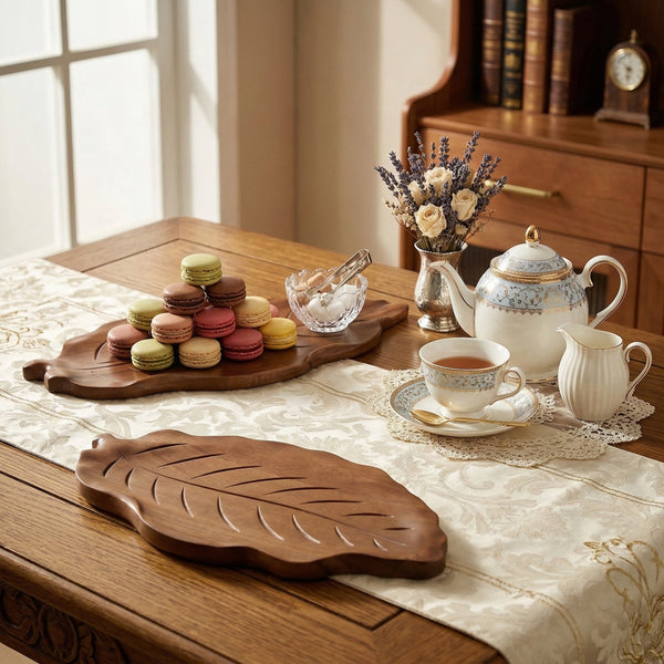 Organic Acacia Wood Leaf Serving Tray
