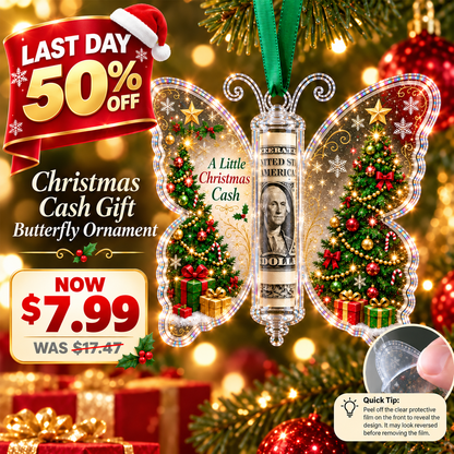 Last Day 50% OFF🦋💵 Christmas Cash Gift Butterfly Ornament – Holiday Money Holder Keepsake 🎄✨