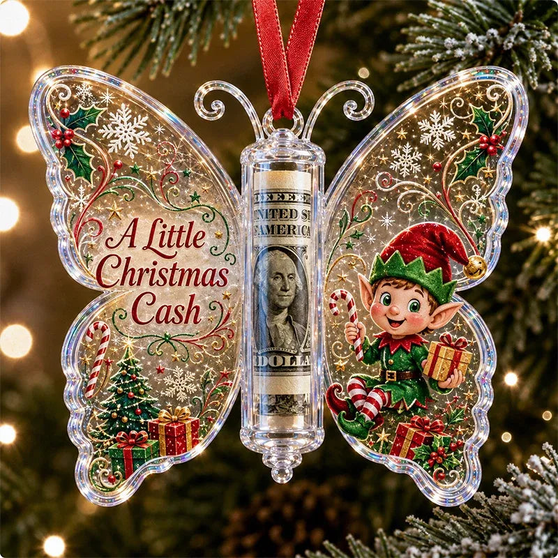 Last Day 50% OFF🦋💵 Christmas Cash Gift Butterfly Ornament – Holiday Money Holder Keepsake 🎄✨
