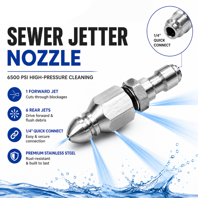 🚀 6500 PSI Sewer Jetter Nozzle | Blast Away Stubborn Clogs Instantly!
