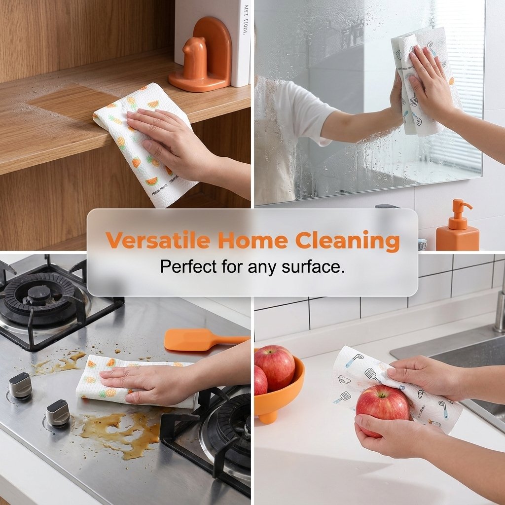 Anti-Grease Washable Cleaning Rags (50Pcs/Roll)