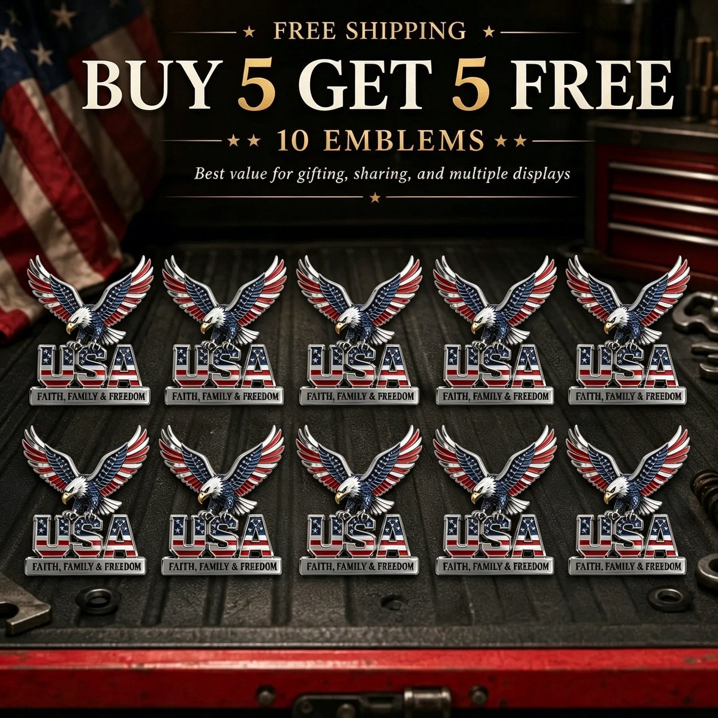 US250th Anniversary 50% OFF - ★USA Faith, Family & Freedom★ Metal Emblem