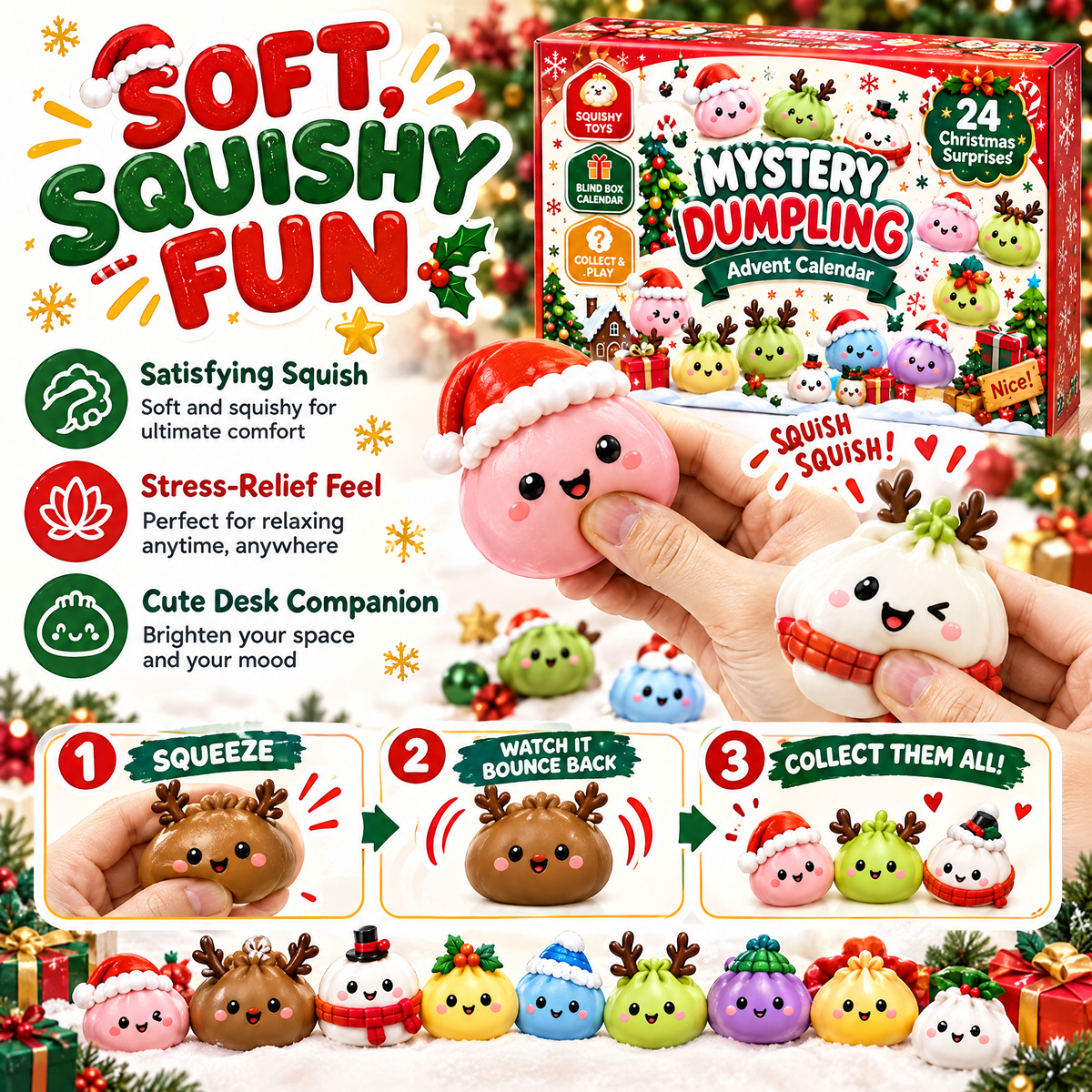 ⏳ Last Day 50% OFF – 🎄 24-Day Dumpling Squishy Advent Calendar | 24 Unique Mystery Toys for Stress Relief & Holiday Fun 🎁
