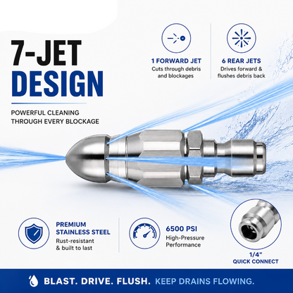 🚀 6500 PSI Sewer Jetter Nozzle | Blast Away Stubborn Clogs Instantly!