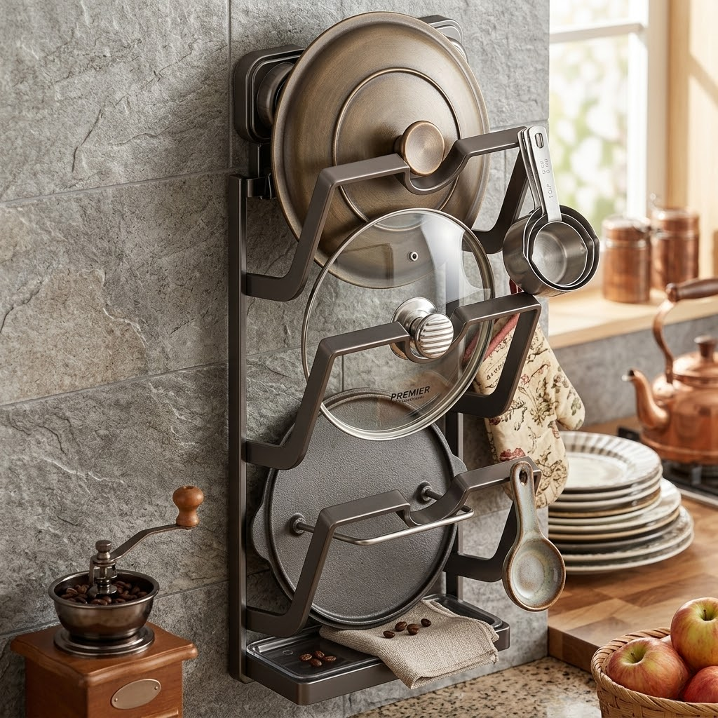 Suction Cup Wall Mounted Pot Lid Holder