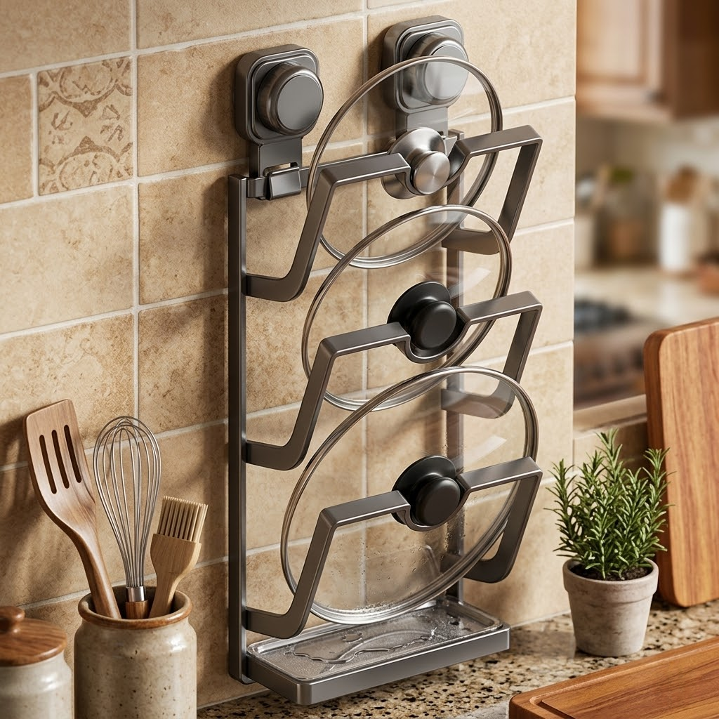 Suction Cup Wall Mounted Pot Lid Holder