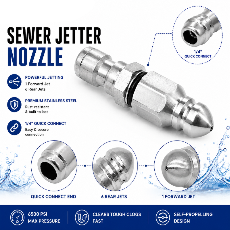 🚀 6500 PSI Sewer Jetter Nozzle | Blast Away Stubborn Clogs Instantly!