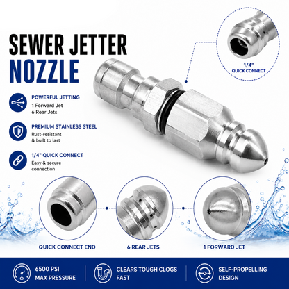 🚀 6500 PSI Sewer Jetter Nozzle | Blast Away Stubborn Clogs Instantly!